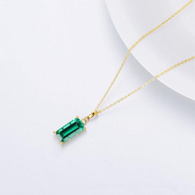 9K Gold Princess-square Shaped Diamond & Emerald Square Pendant Necklace-4