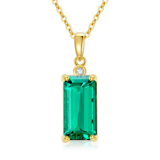 9K Gold Princess-square Shaped Diamond & Emerald Square Pendant Necklace-25