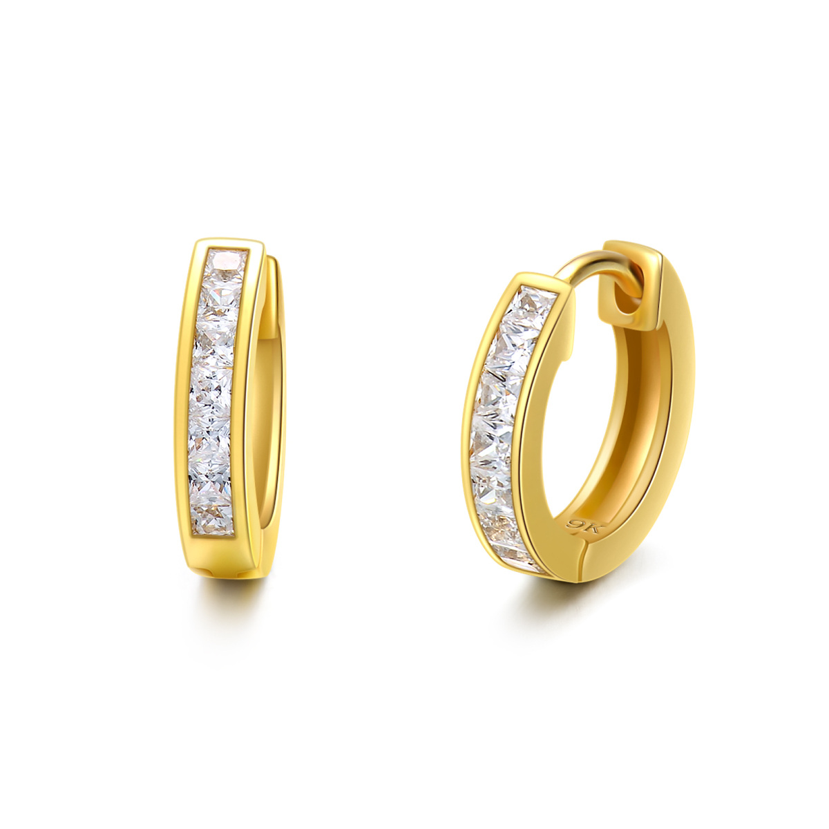 9K Gold Princess-square Shaped Cubic Zirconia Hoop Earrings-1