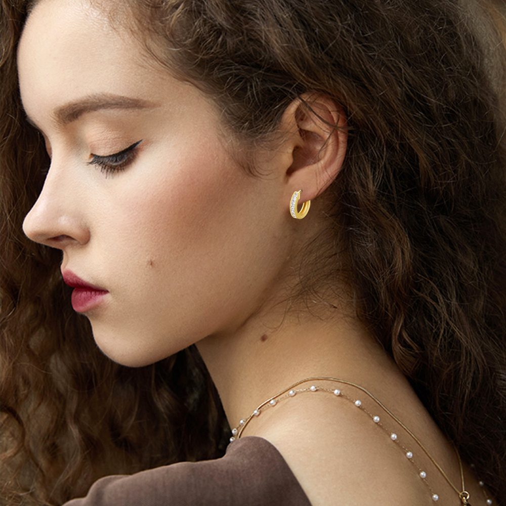 9K Gold Princess-square Shaped Cubic Zirconia Hoop Earrings-2