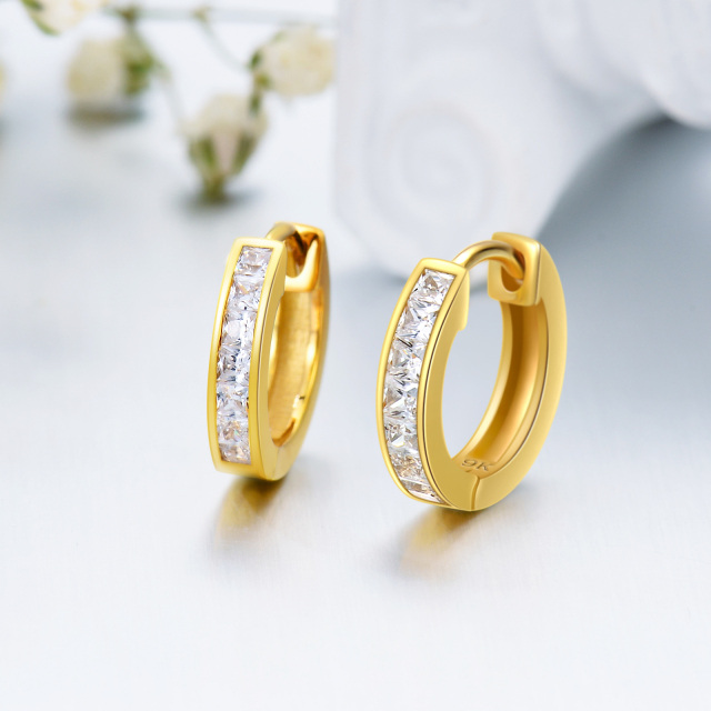 9K Gold Princess-square Shaped Cubic Zirconia Hoop Earrings-4