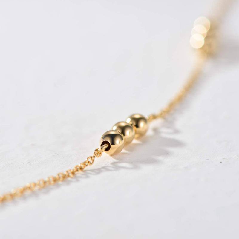 9K Gold Round Bead Station Chain Bracelet-2