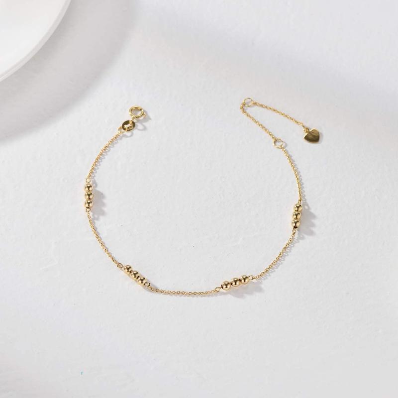Pulseira de corrente de estação com contas redondas em ouro 9K-3