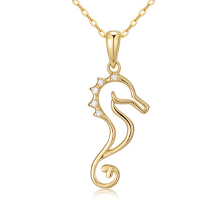 9K Gold Round Moissanite Seahorse Pendant Necklace-16