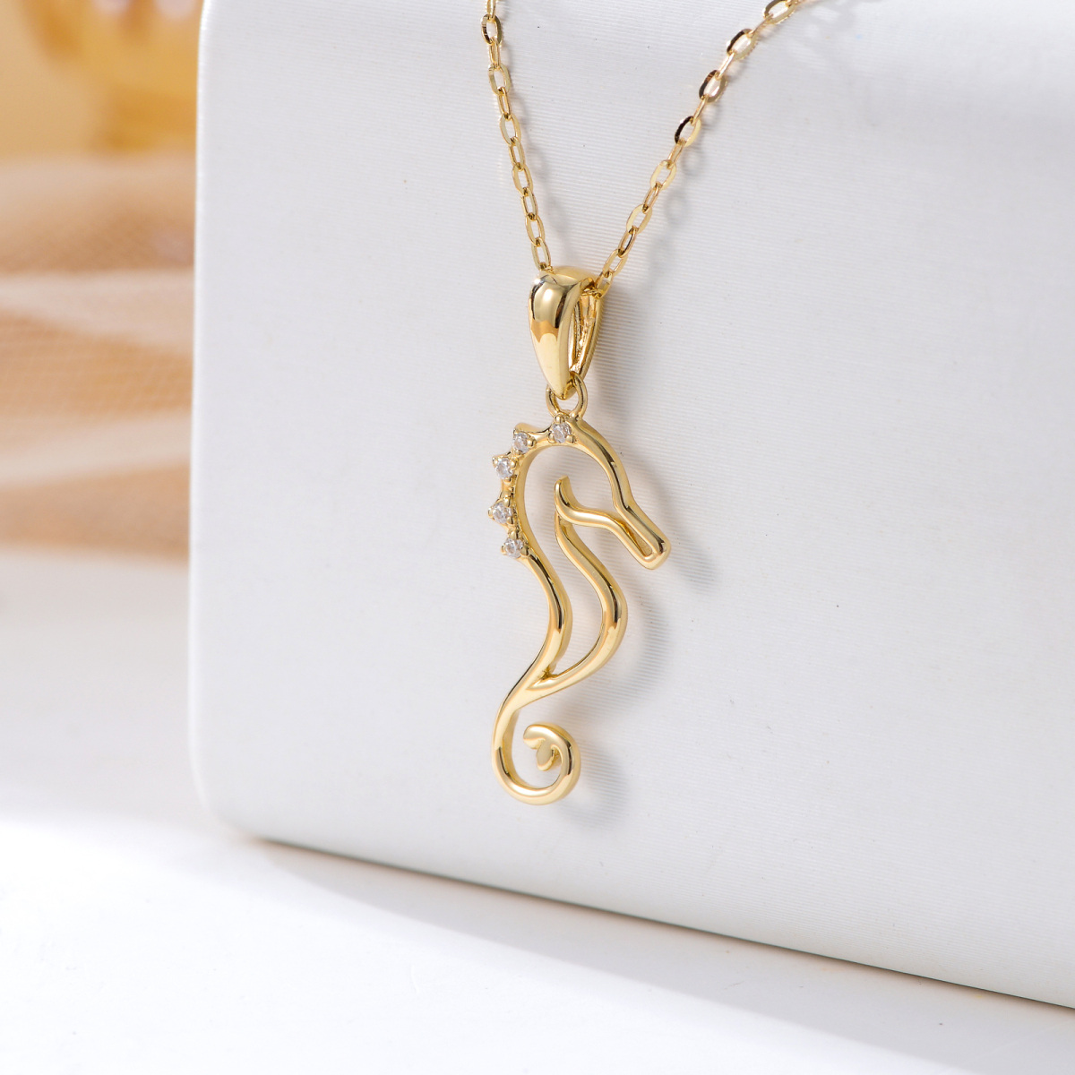 9K Gold Round Moissanite Seahorse Pendant Necklace-5