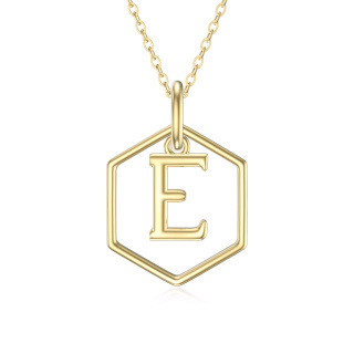 9K Gold Round Pendant Necklace with Initial Letter E-34