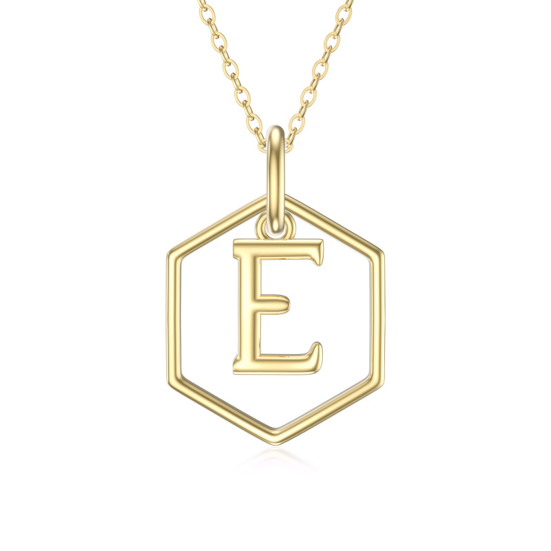 9K Gold Round Pendant Necklace with Initial Letter E-15