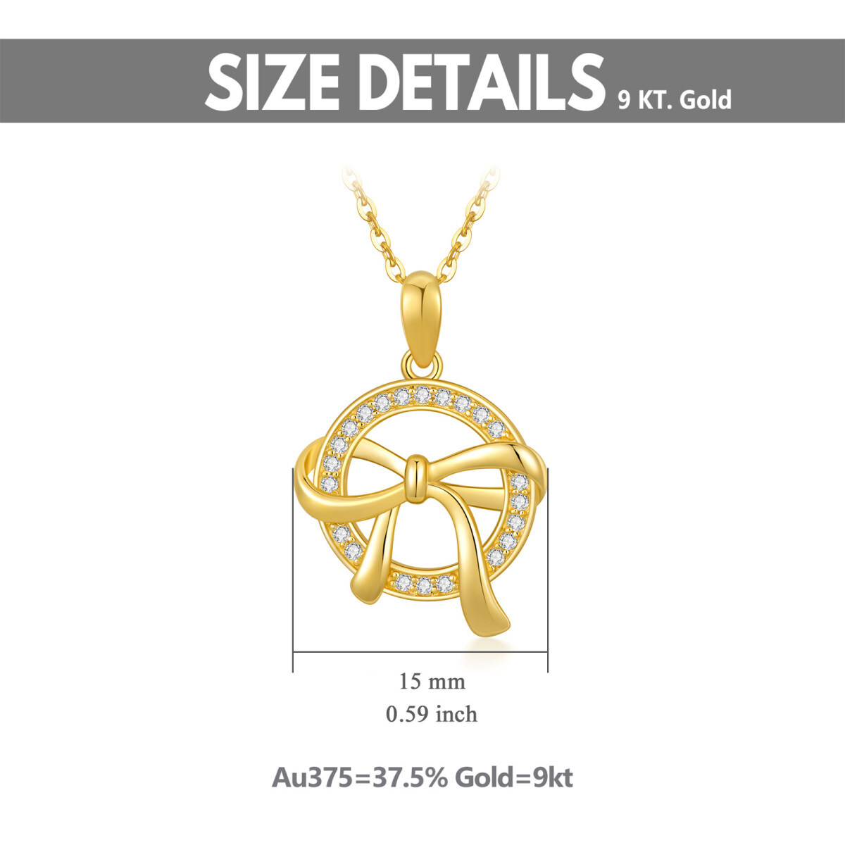 Collier en or 9K avec pendentif en forme de noeud en zircon rond-5