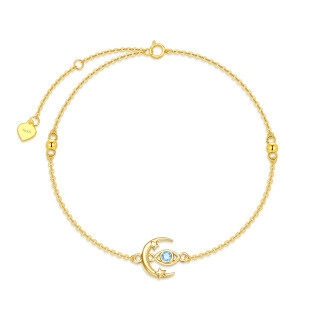 9K Gold Round Zircon Moon Bead Station Chain Bracelet-12