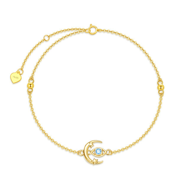 9K Gold Round Zircon Moon Bead Station Chain Bracelet-3