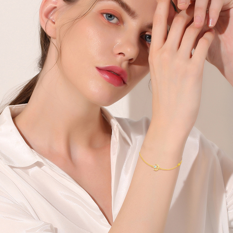 9K White Gold Round Cut Cubic Zirconia Moon Bead Station Chain Bracelet-2