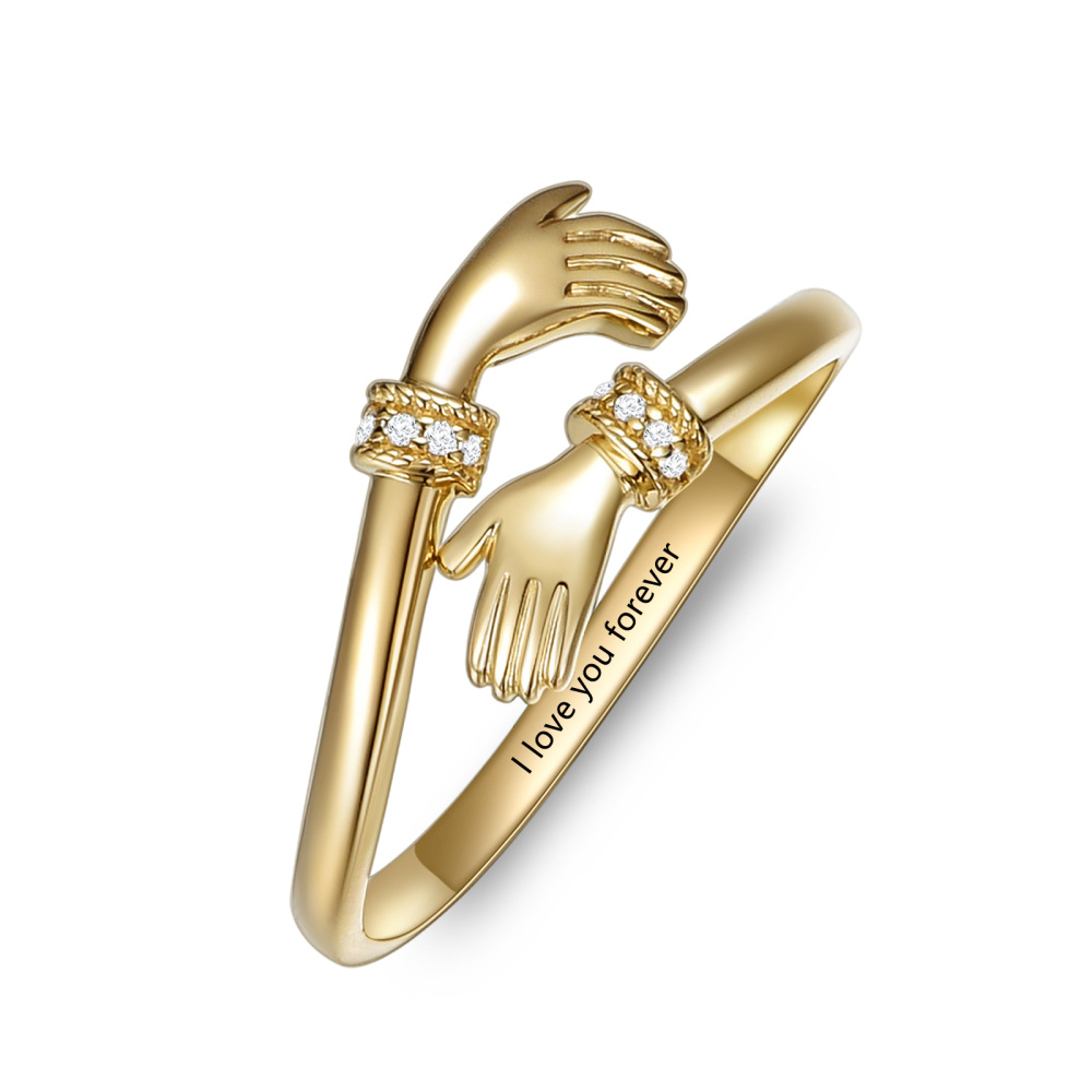 Anillo de oro de 9 quilates con grabado de circón redondo personalizado con la palabra gra-1