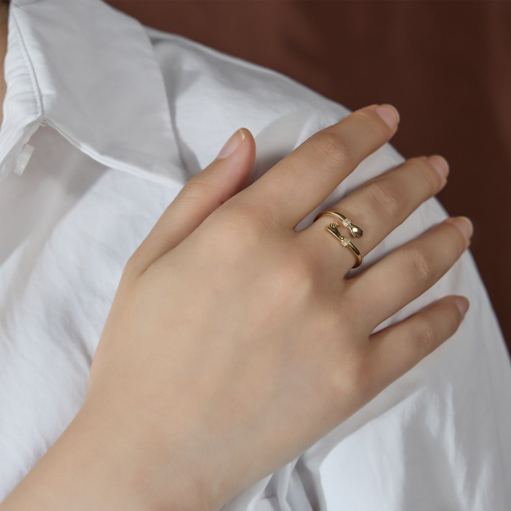 Anillo de oro de 9 quilates con grabado de circón redondo personalizado con la palabra gra-2