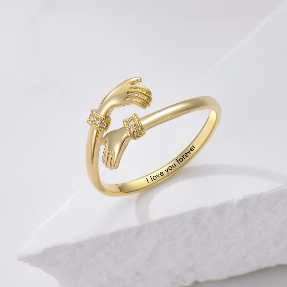 Anillo de oro de 9 quilates con grabado de circón redondo personalizado con la palabra gra-4