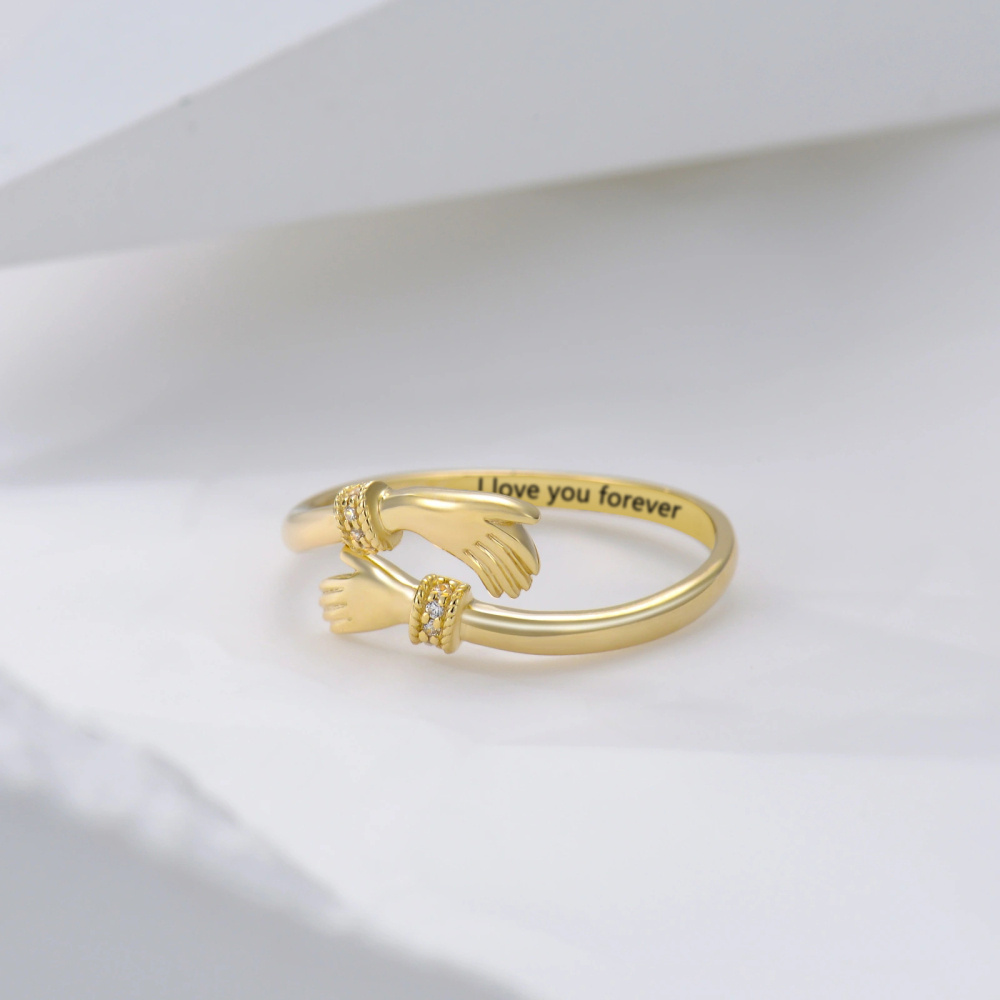 Anillo de oro de 9 quilates con grabado de circón redondo personalizado con la palabra gra-5