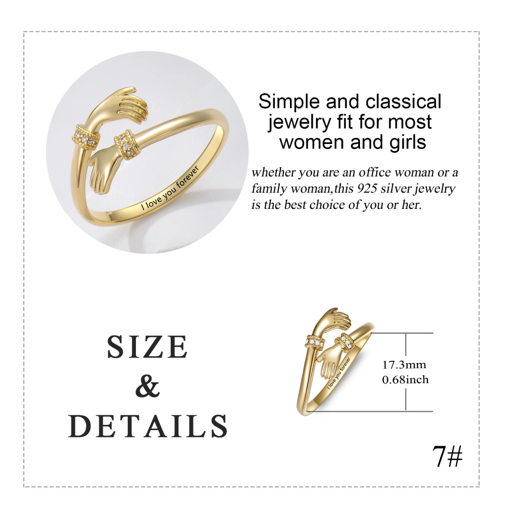 Anillo de oro de 9 quilates con grabado de circón redondo personalizado con la palabra gra-6