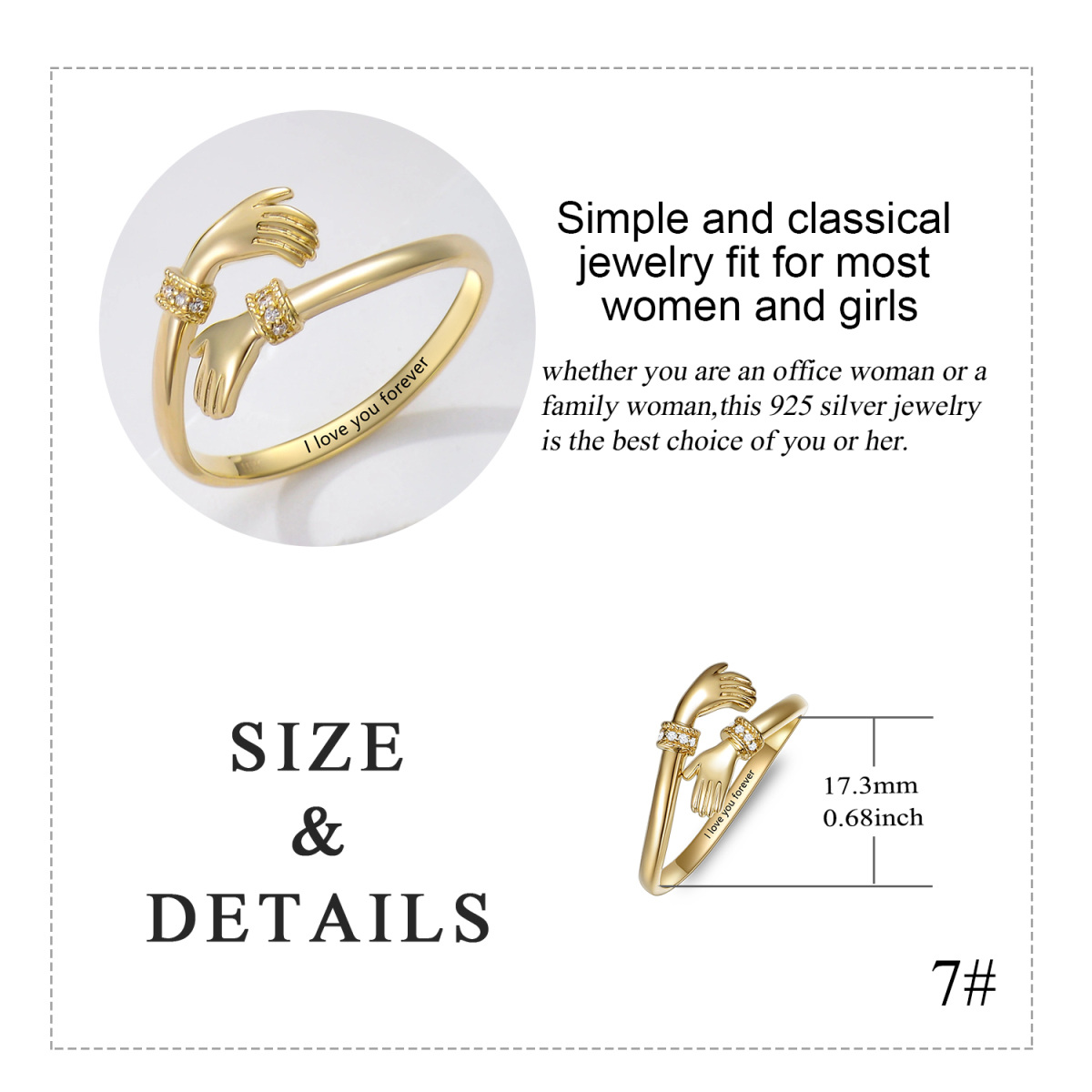 9K Gold Round Zircon Personalized Engraving Ring with Engraved Word-6