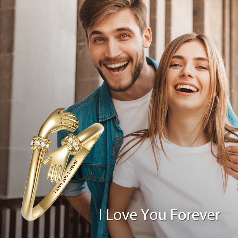 14K Rose Gold Round Cut Cubic Zirconia Personalized Engraving Ring with Engraved Word-7