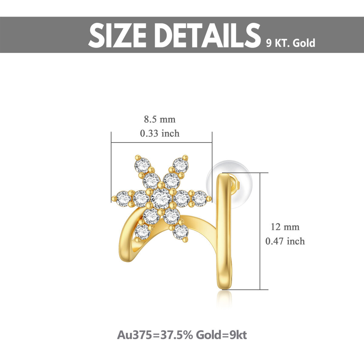 9K Gold Round Zircon Snowflake Climber Earrings-5