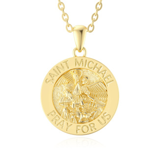 9K Gold Saint Michael Coin Pendant Necklace-44