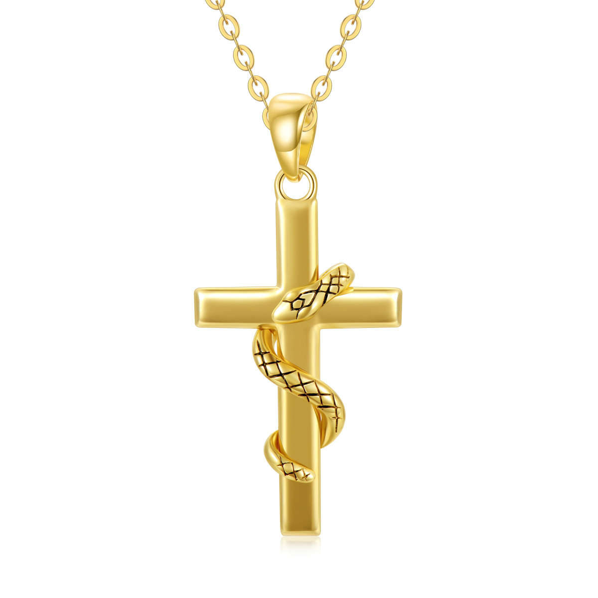 9K Gold Snake & Cross Pendant Necklace-1