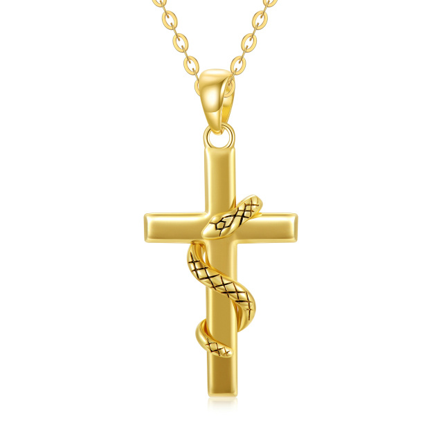 9K Gold Snake & Cross Pendant Necklace-5