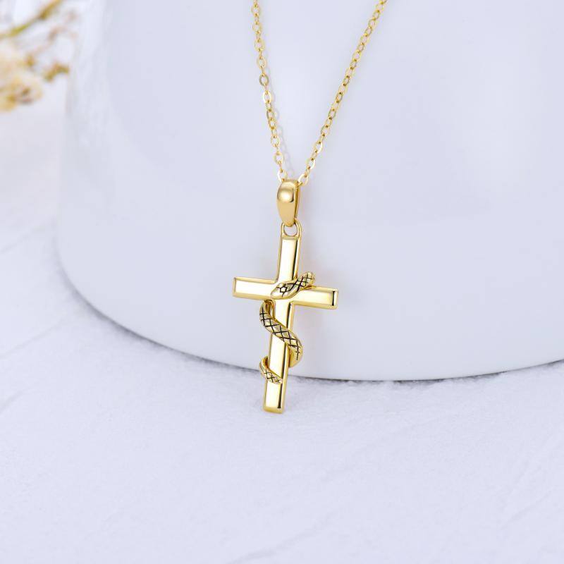 9K Gold Snake & Cross Pendant Necklace-3