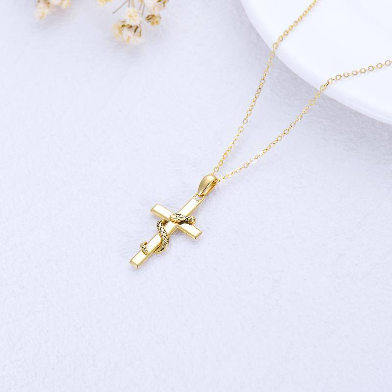 9K Gold Snake & Cross Pendant Necklace-4