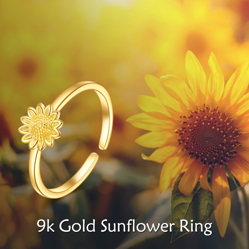 9K White Gold Sunflower Open Ring-6