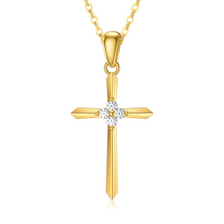 9K Gold Cubic Zirconia Sword Cross Pendant Necklace-23