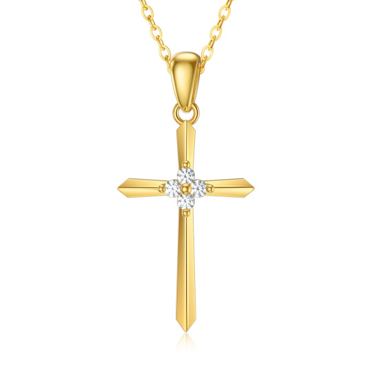 9K Gold Cubic Zirconia Sword Cross Pendant Necklace