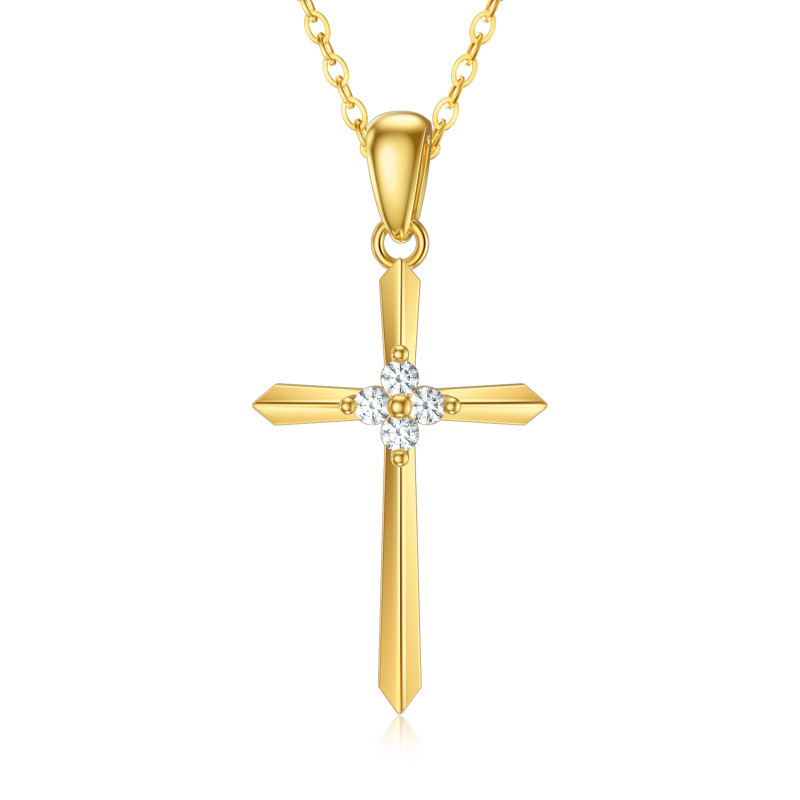 9K Gold Cubic Zirconia Sword Cross Pendant Necklace-8