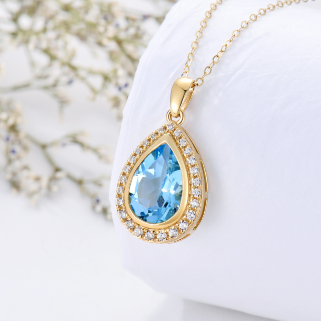 9K Gold Topaz Drop Shape Pendant Necklace-3