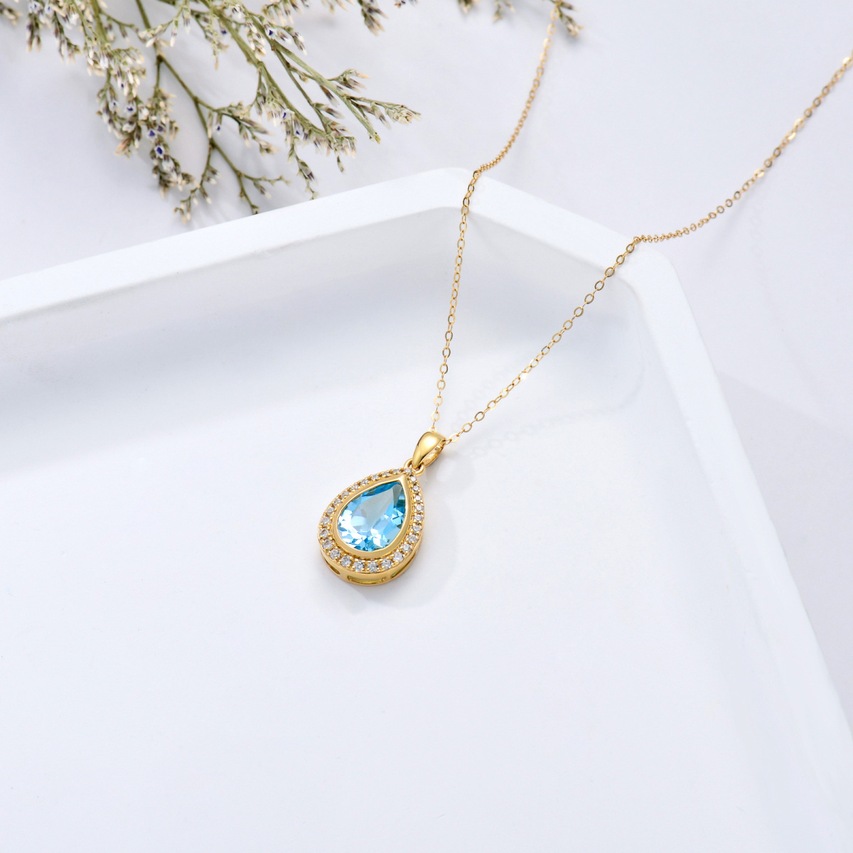 9K Gold Topaz Drop Shape Pendant Necklace-4