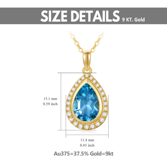 9K Gold Topaz Drop Shape Pendant Necklace-5