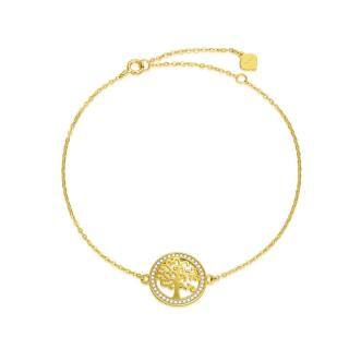 9K Gold Cubic Zirconia Tree Of Life Charm Bracelet-44