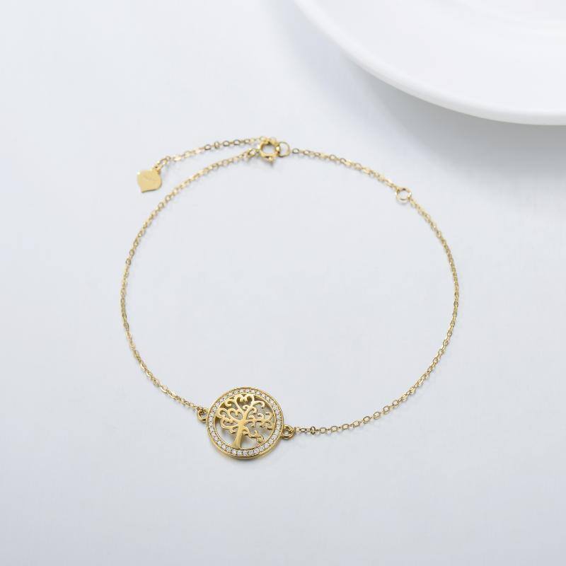 Pulseira com pendente Árvore da Vida em ouro branco 9K e zircónias cúbicas-3