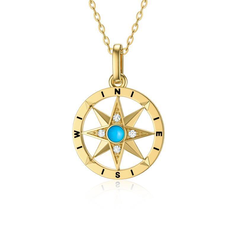 Collier pendentif boussole en or 9K et turquoise-1