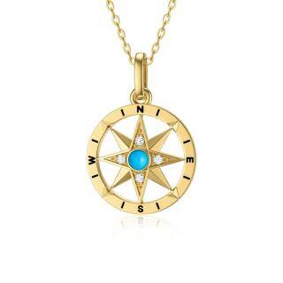 9K Gold Turquoise Compass Pendant Necklace-56