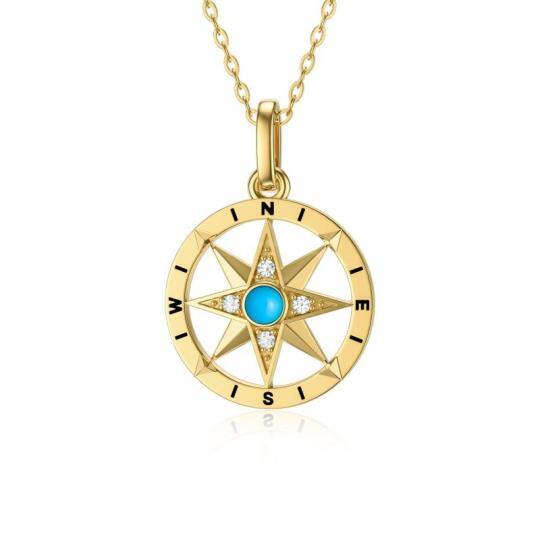 9K Gold Turquoise Compass Pendant Necklace