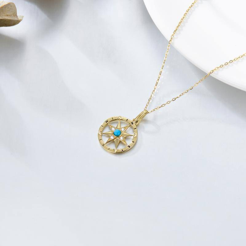 Collier pendentif boussole en or 9K et turquoise-3