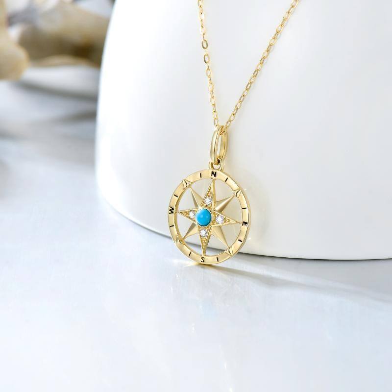 9K Gold Turquoise Compass Pendant Necklace-4