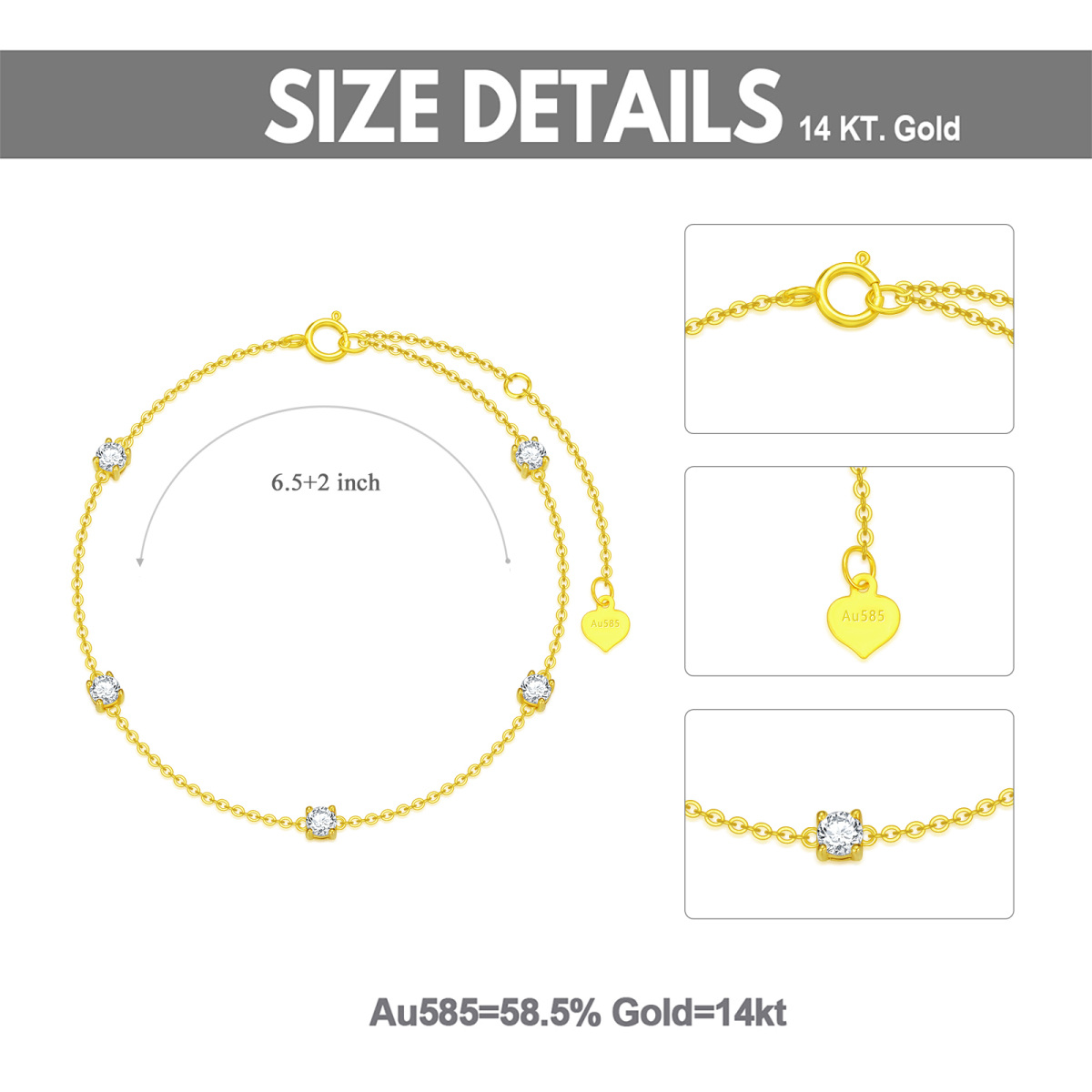 9K Gold Zircon Pendant Bracelet-3