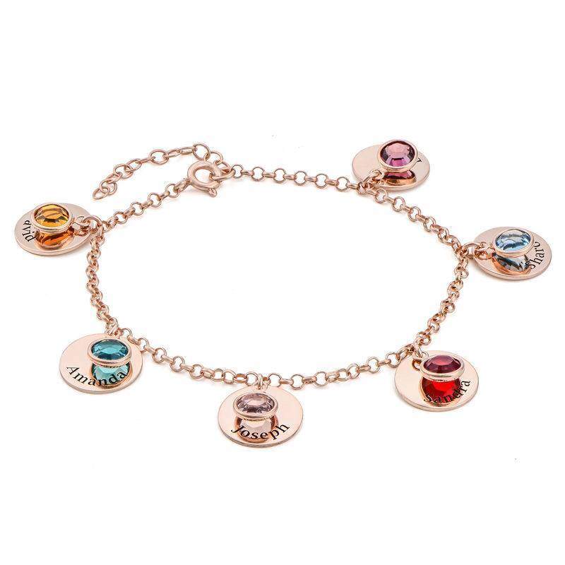 9K Rose Gold Cubic Zirconia Personalized Birthstone Engraving Charm Bracelet For Women-1