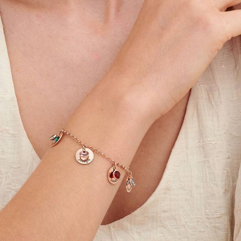 9K de oro rosa de circonio cúbico personalizado grabado piedra de nacimiento pulsera colga-2