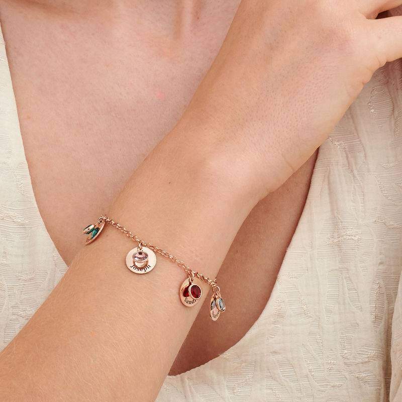 9K Rose Gold Cubic Zirconia Personalized Birthstone Engraving Charm Bracelet For Women-2