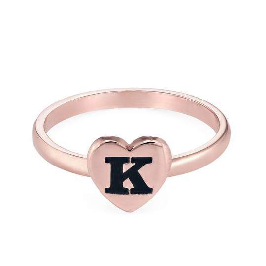 Bague lettre initiale personnalisée en or rose 9K