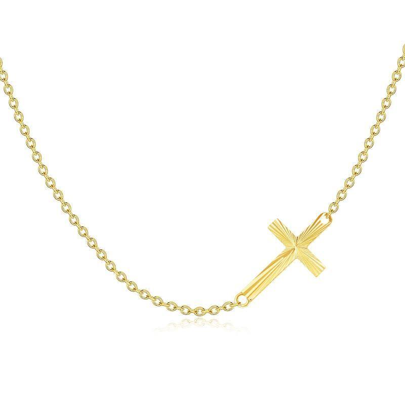 9K Gold Cross Pendant Necklace-1