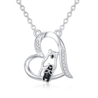 9K White Gold Circular Shaped Cubic Zirconia Bear & Heart Pendant Necklace-2