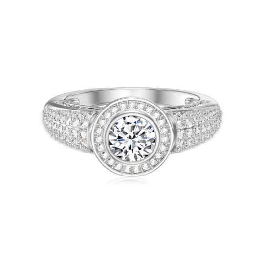 Bague de mariage ronde en diamant de forme circulaire en or blanc 9 carats-1